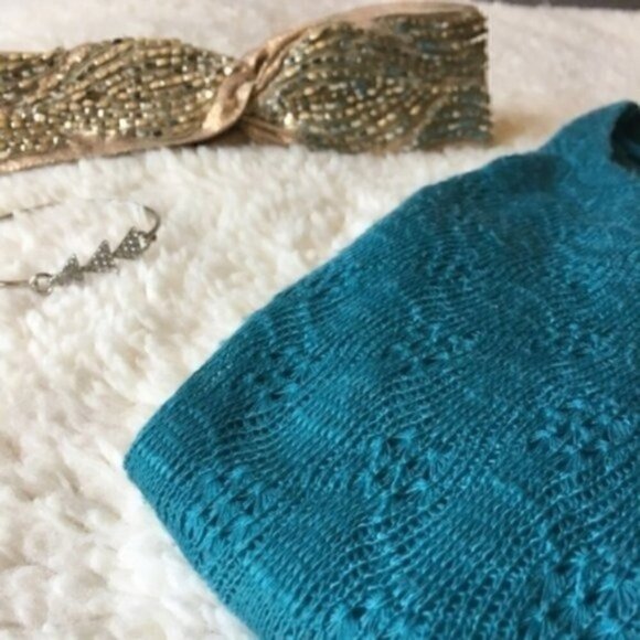 Lauren Conrad Blouse XS Aqua Lace Sheer Dolman - Picture 1 of 9